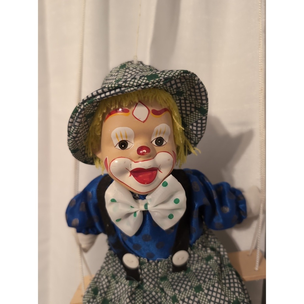 Clean Circus‎ Clown Doll Porcelain Head String Marionette Puppet on Swing